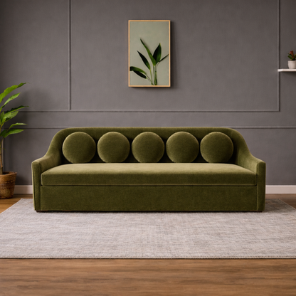 GoShipFurniture Upholstered Sofa – Curved Arm, Olive Green