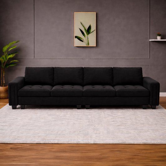 GoShipFurniture Black Velvet Sectional Sofa – 4 Seater