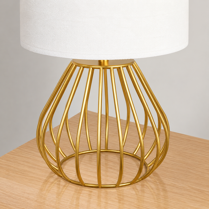GoShipFurniture 12.6" Gold Table Lamp – White Linen Shade, Modern Bedside & Desk Lamp