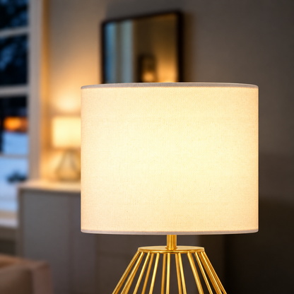 GoShipFurniture 12.6" Gold Table Lamp – White Linen Shade, Modern Bedside & Desk Lamp