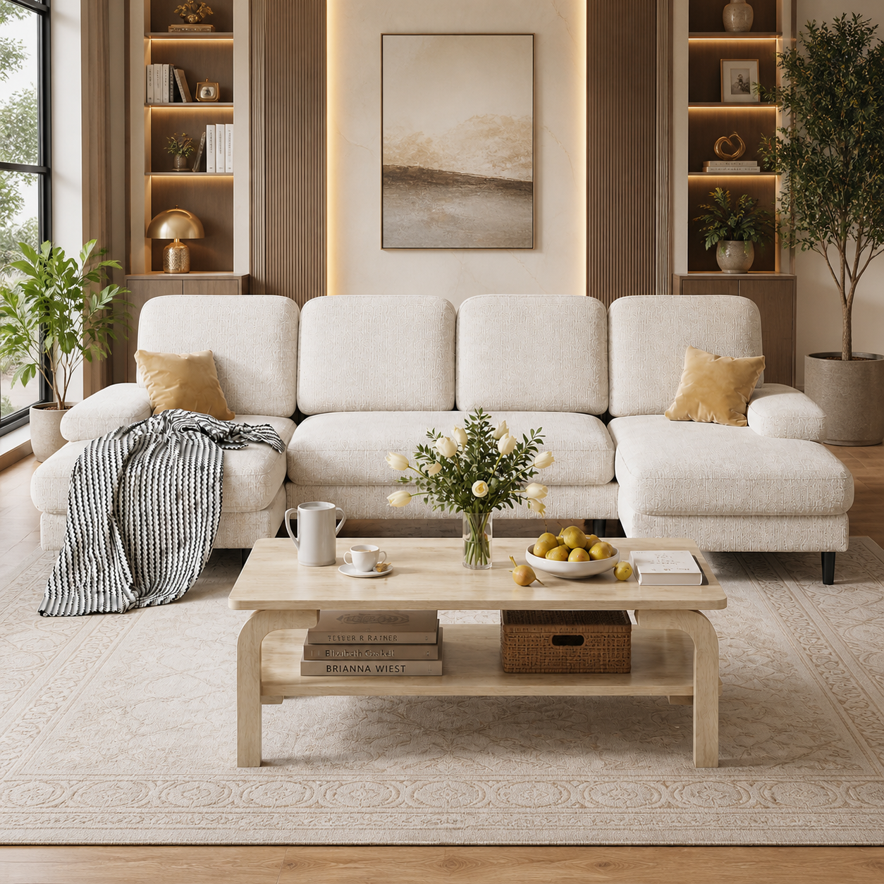 GoShipFurniture U-Shape Living Room Set – Sectional Sofa & 47" Coffee Table