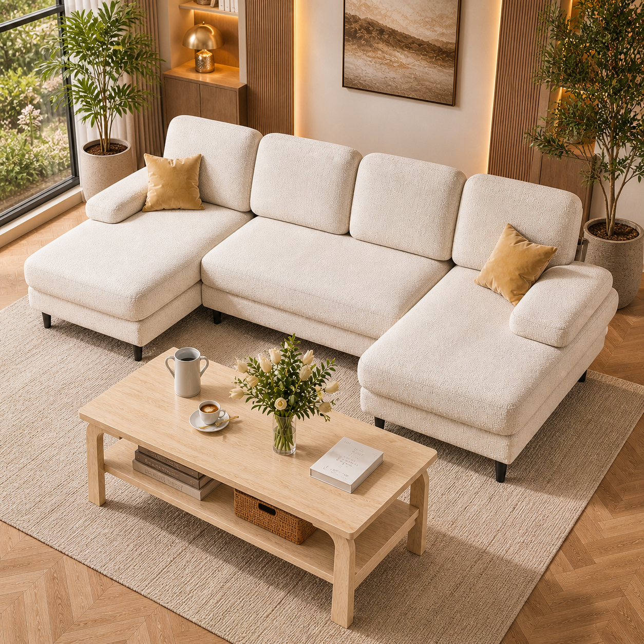 GoShipFurniture U-Shape Living Room Set – Sectional Sofa & 47" Coffee Table