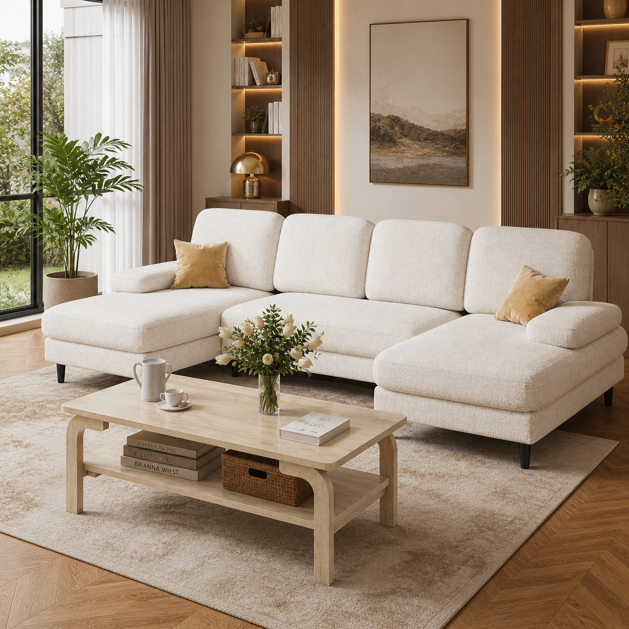 GoShipFurniture U-Shape Living Room Set – Sectional Sofa & 47" Coffee Table
