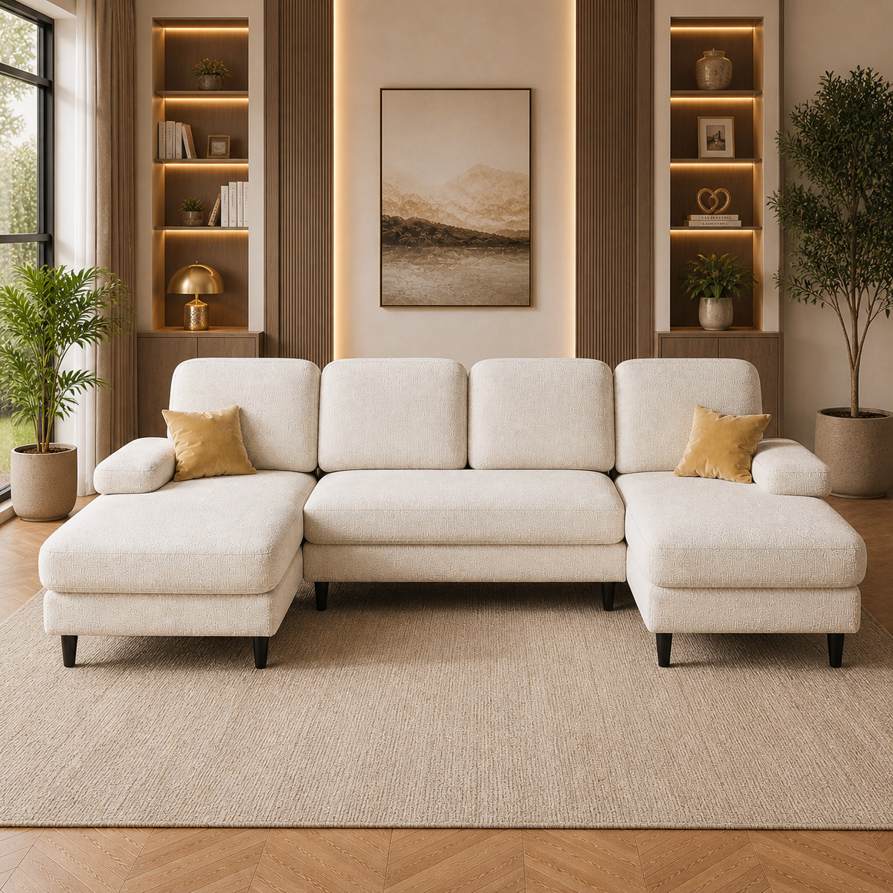 GoShipFurniture U-Shape Living Room Set – Sectional Sofa & 47" Coffee Table