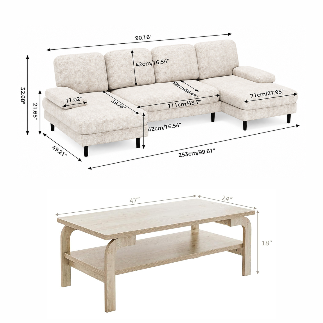 GoShipFurniture U-Shape Living Room Set – Sectional Sofa & 47" Coffee Table