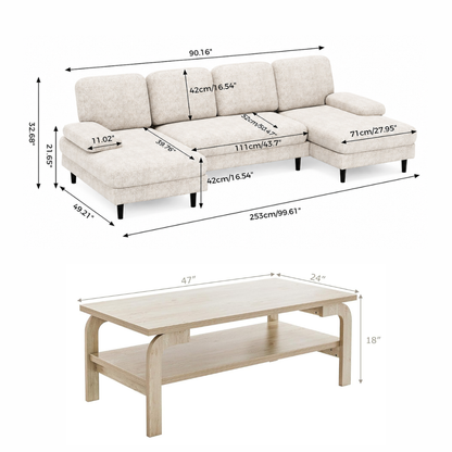 GoShipFurniture U-Shape Living Room Set – Sectional Sofa & 47" Coffee Table