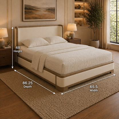 GoShipFurniture Upholstered Platform Bed – Wood Trim, Surround Headboard