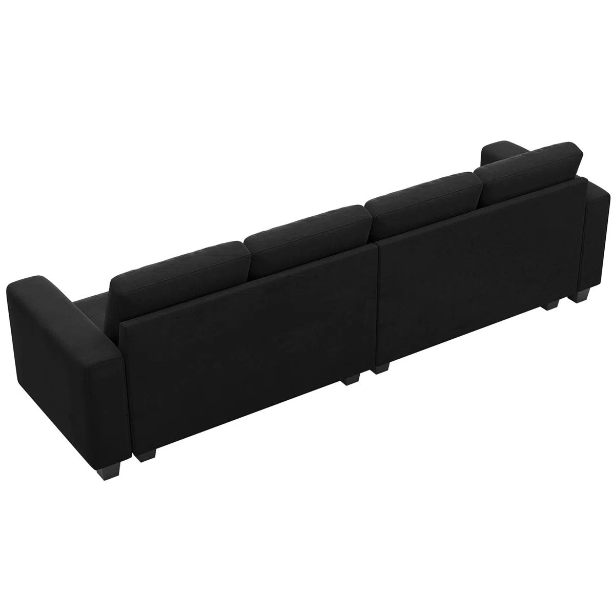 Black Velvet 4-Seater Sectional Sofa — Contemporary Modular Living Room Collection