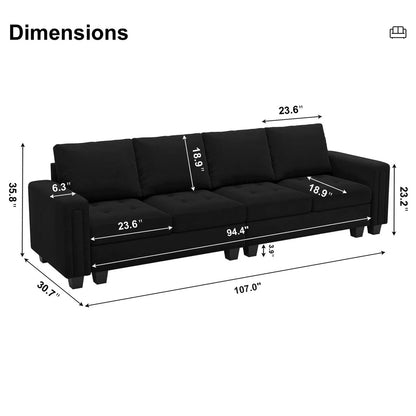 Black Velvet 4-Seater Sectional Sofa — Contemporary Modular Living Room Collection