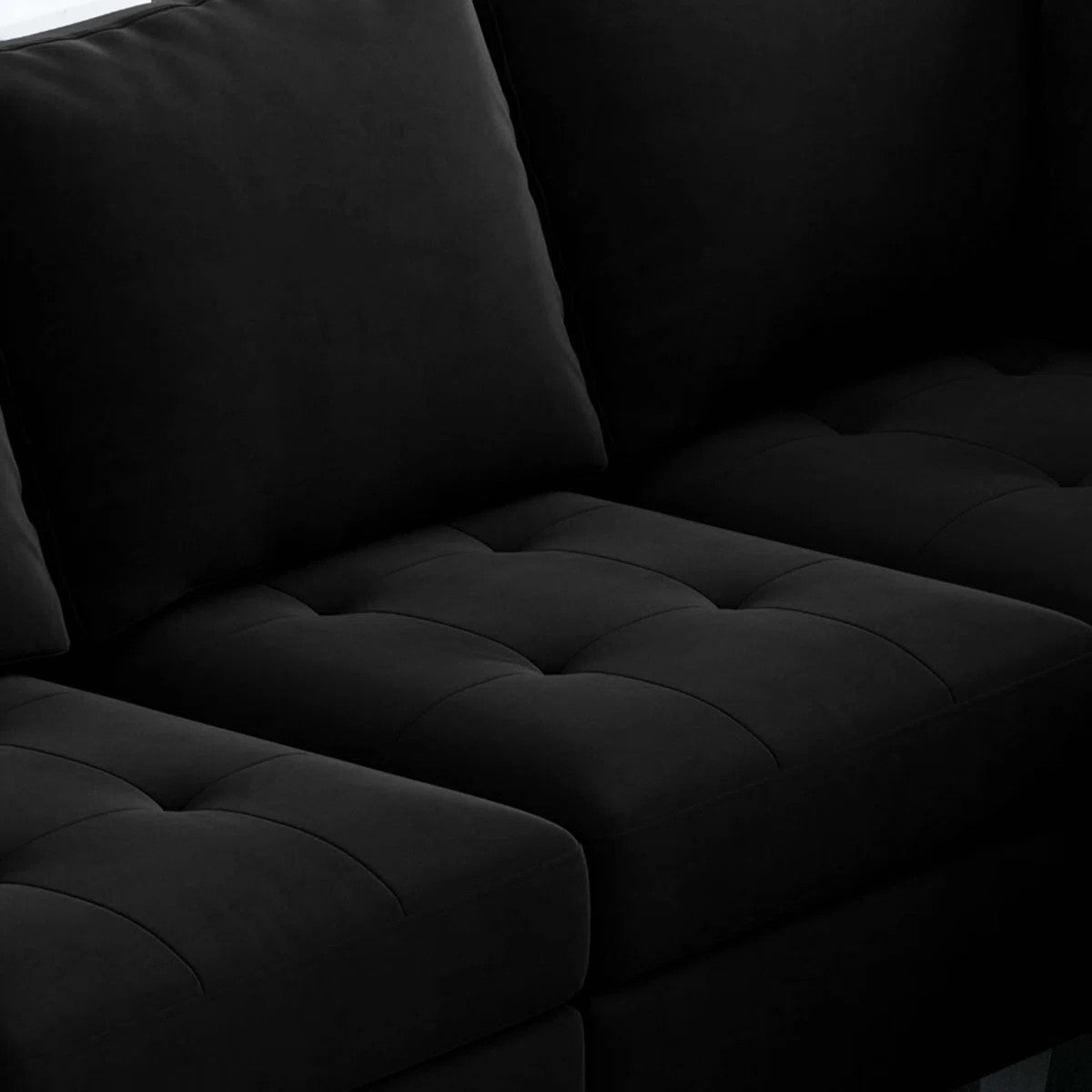 Black Velvet 4-Seater Sectional Sofa — Contemporary Modular Living Room Collection