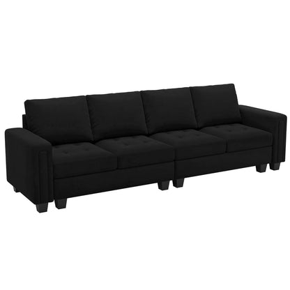 Black Velvet 4-Seater Sectional Sofa — Contemporary Modular Living Room Collection