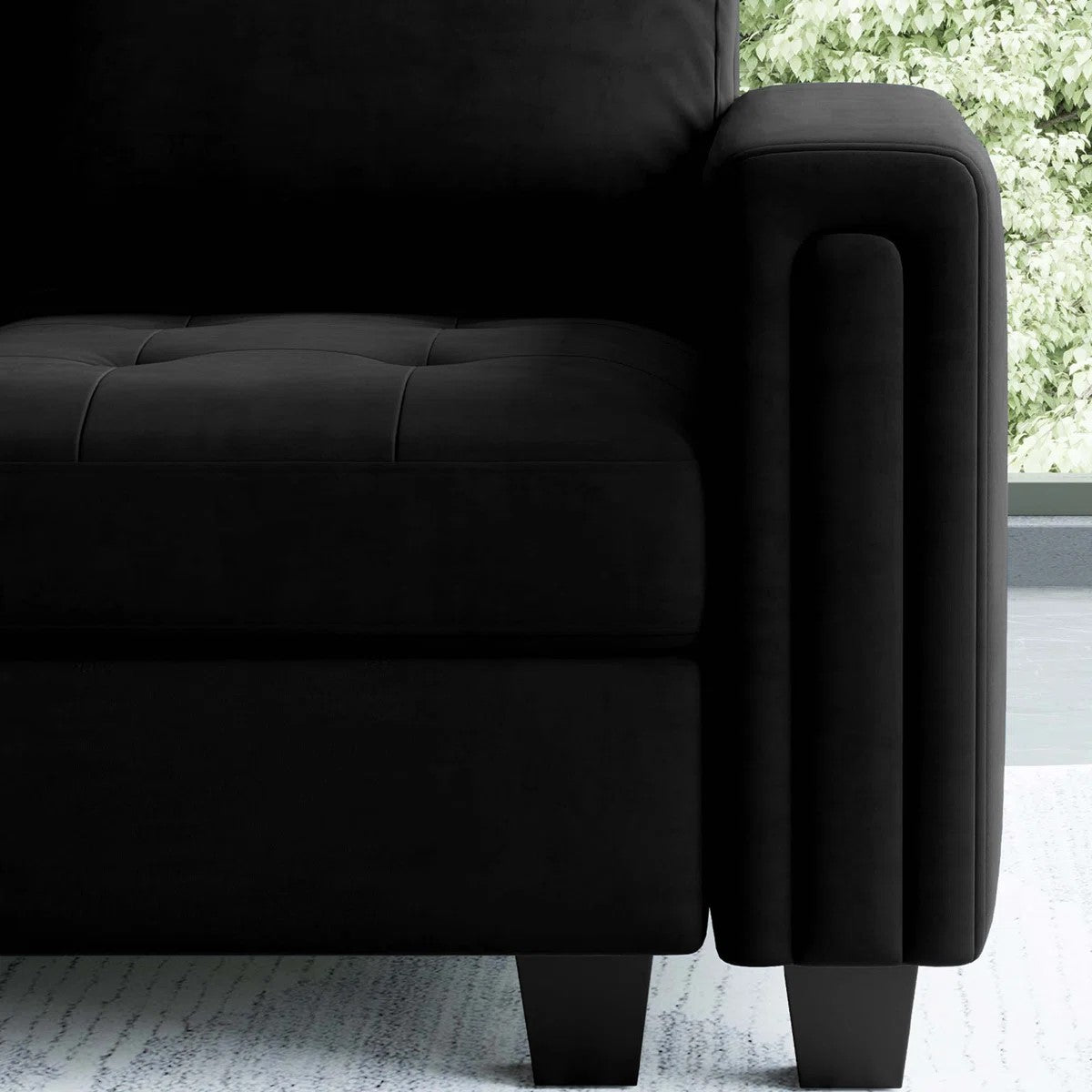 Black Velvet 4-Seater Sectional Sofa — Contemporary Modular Living Room Collection