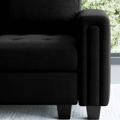 Black Velvet 4-Seater Sectional Sofa — Contemporary Modular Living Room Collection