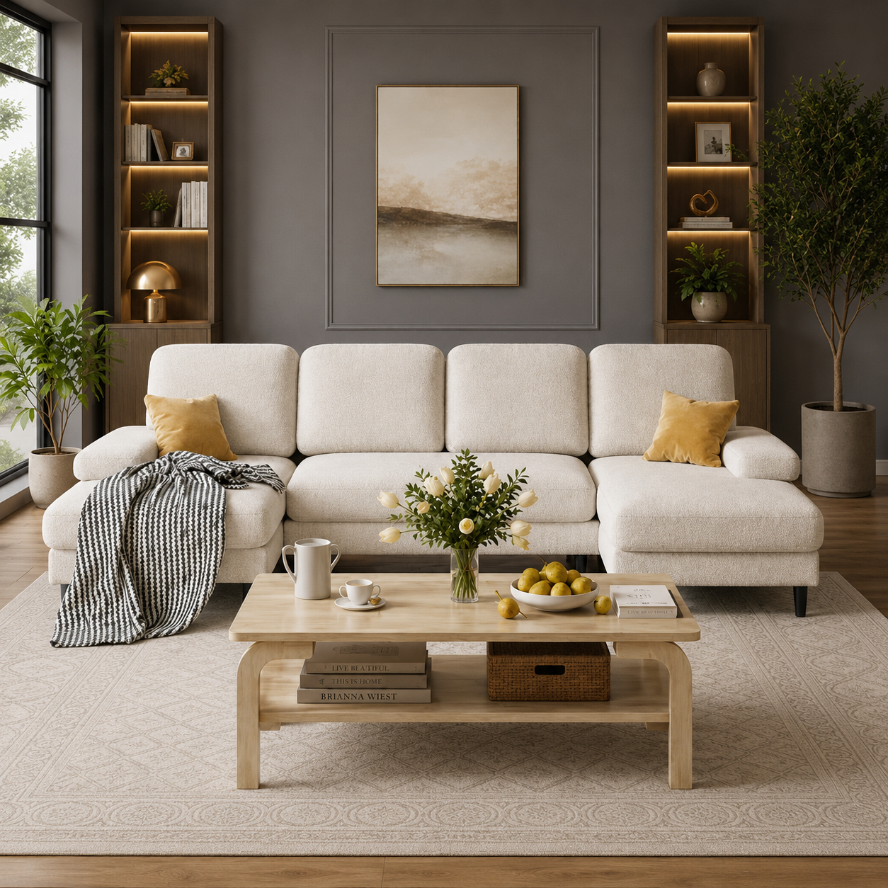 GoShipFurniture U-Shape Living Room Set – Sectional Sofa & 47" Coffee Table