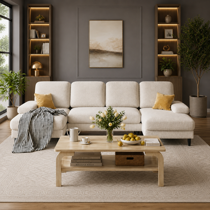 GoShipFurniture U-Shape Living Room Set – Sectional Sofa & 47" Coffee Table