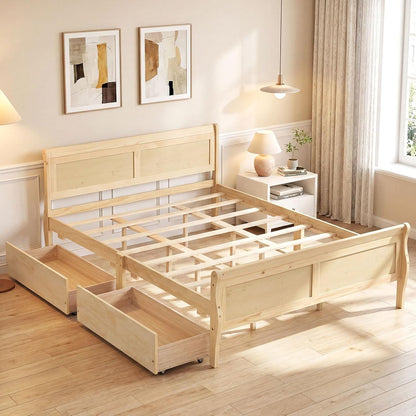 GoShipFurniture Solid Wood Platform Storage Bed – Dual Drawer Design