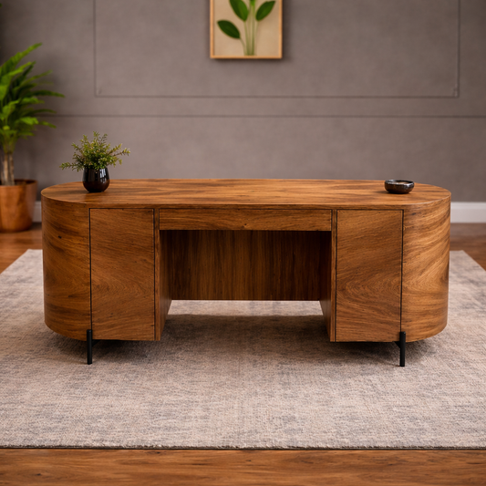 GoShipFurniture Curved Executive Desk – 72" Walnut Finish