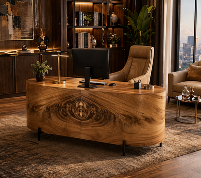 GoShipFurniture Curved Executive Desk – 72" Walnut Finish
