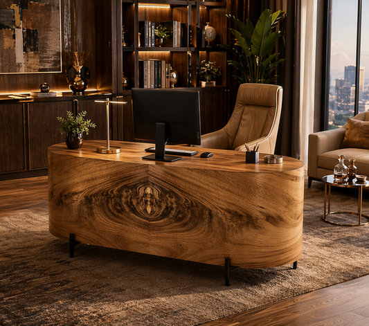 GoShipFurniture Curved Executive Desk – 72" Walnut Finish