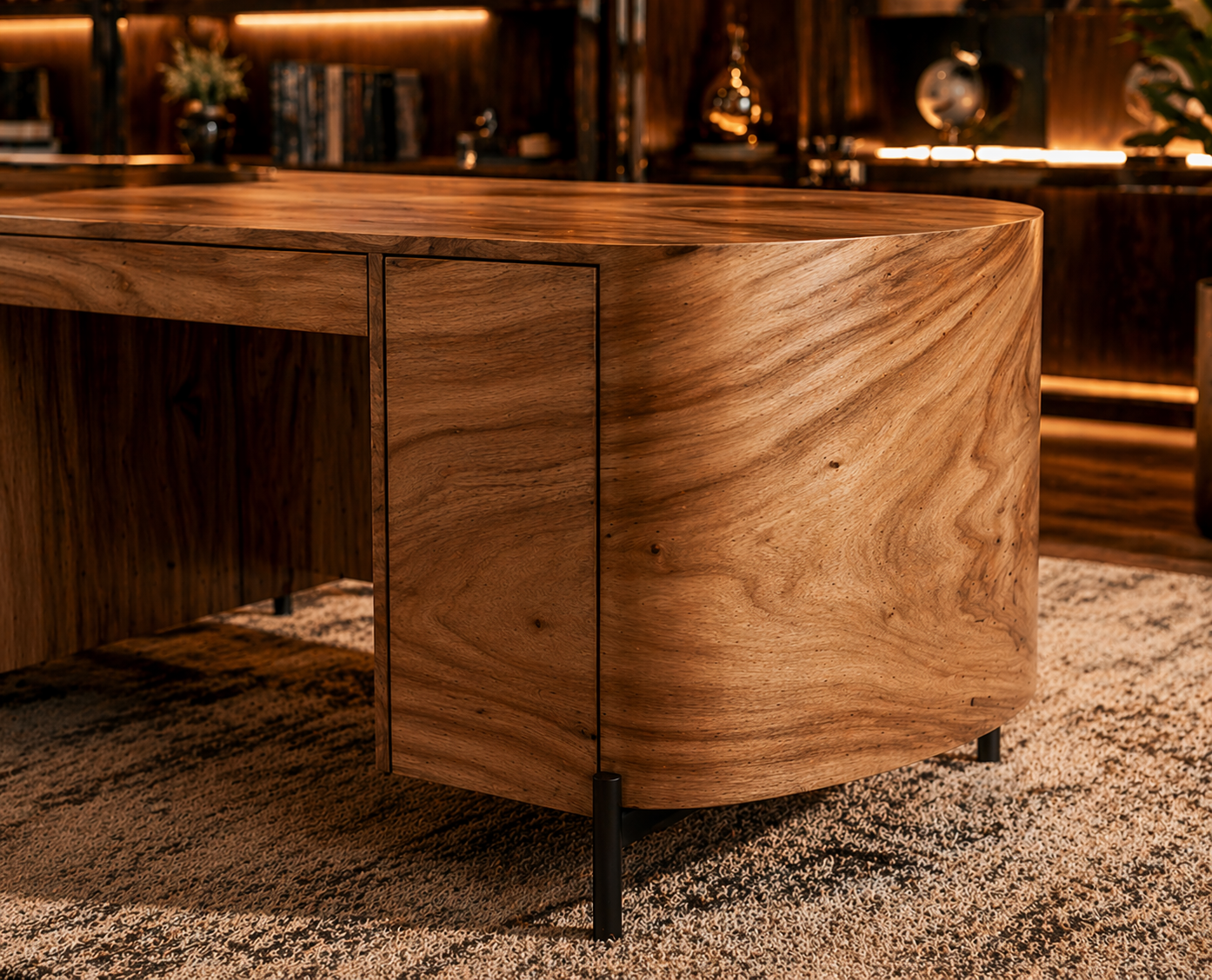 GoShipFurniture Curved Executive Desk – 72" Walnut Finish
