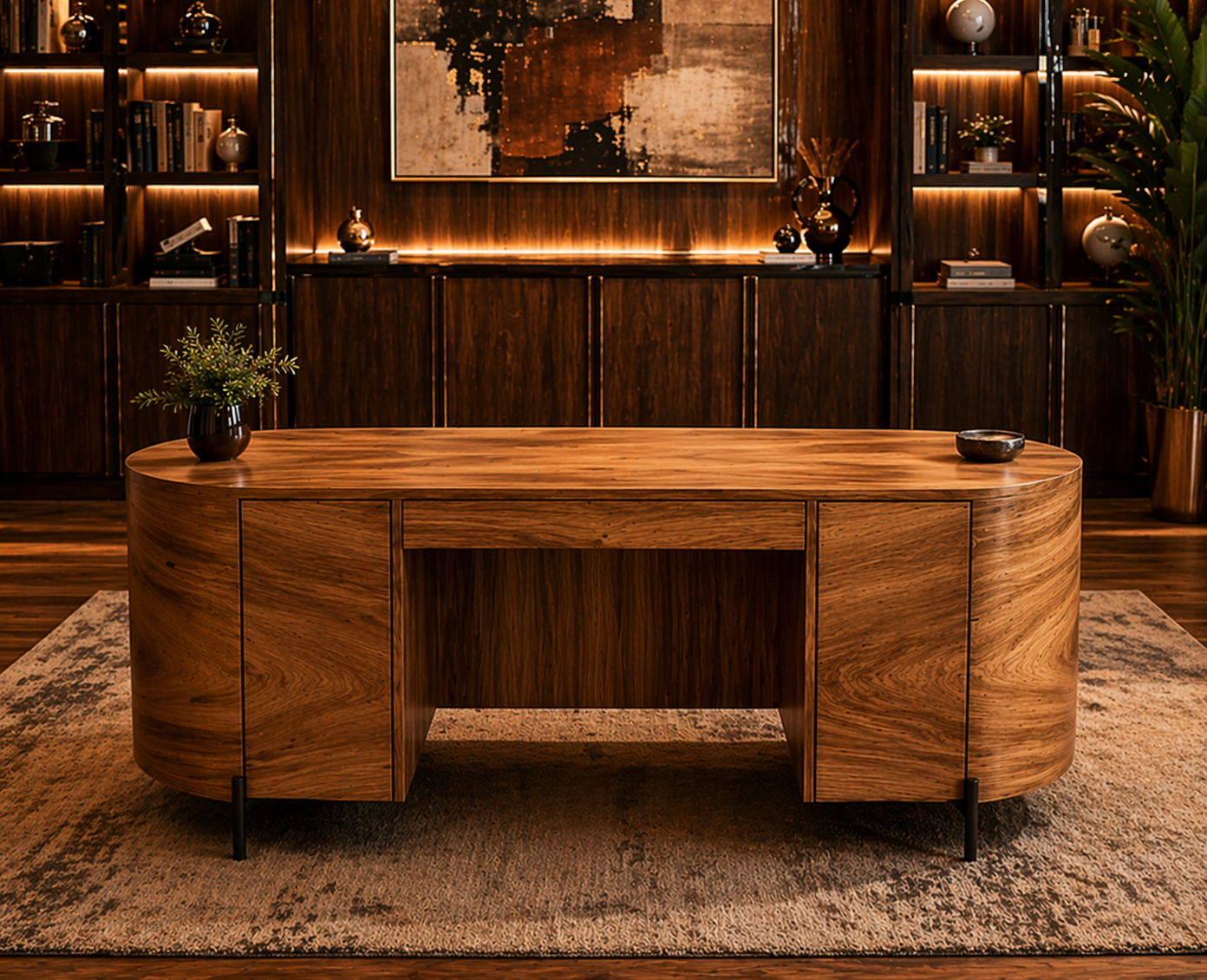 GoShipFurniture Curved Executive Desk – 72" Walnut Finish