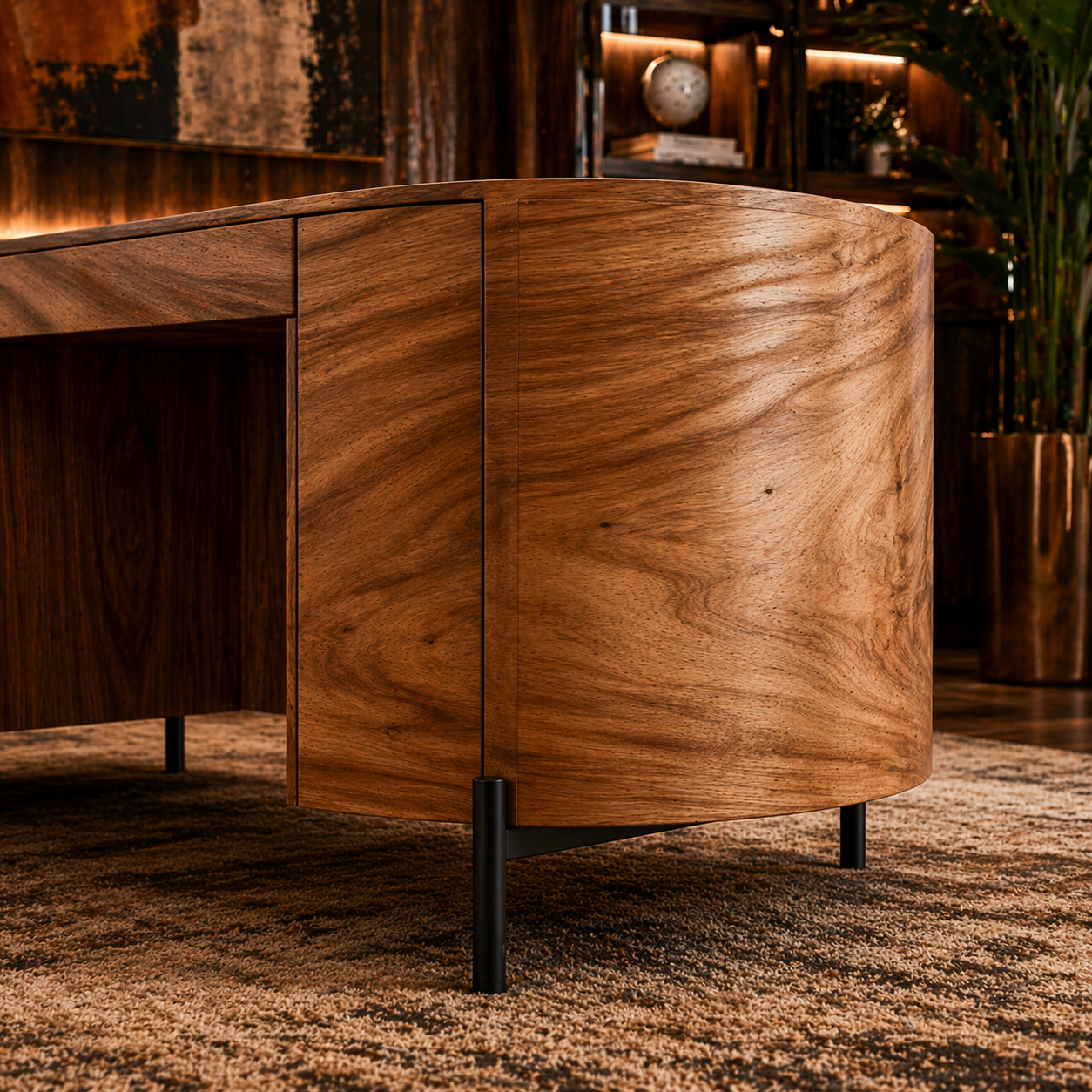 GoShipFurniture Curved Executive Desk – 72" Walnut Finish