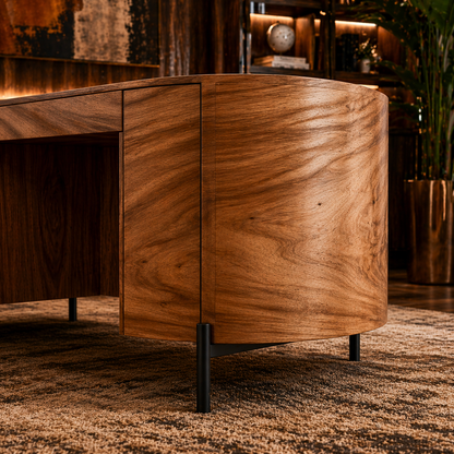 GoShipFurniture Curved Executive Desk – 72" Walnut Finish