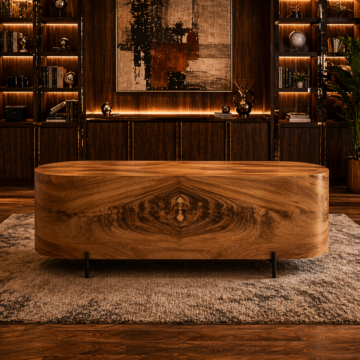 GoShipFurniture Curved Executive Desk – 72" Walnut Finish