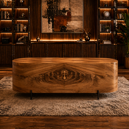 GoShipFurniture Curved Executive Desk – 72" Walnut Finish