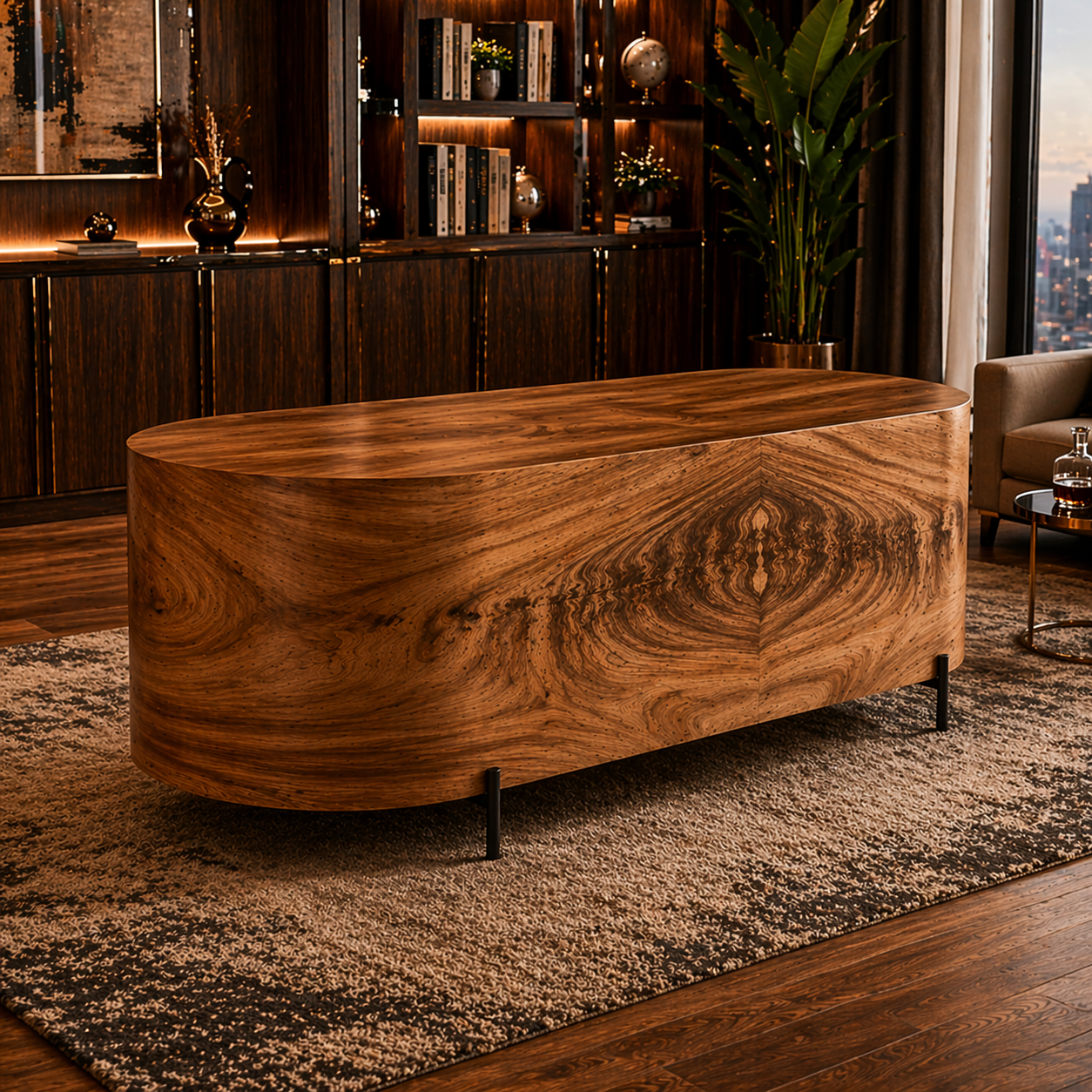 GoShipFurniture Curved Executive Desk – 72" Walnut Finish