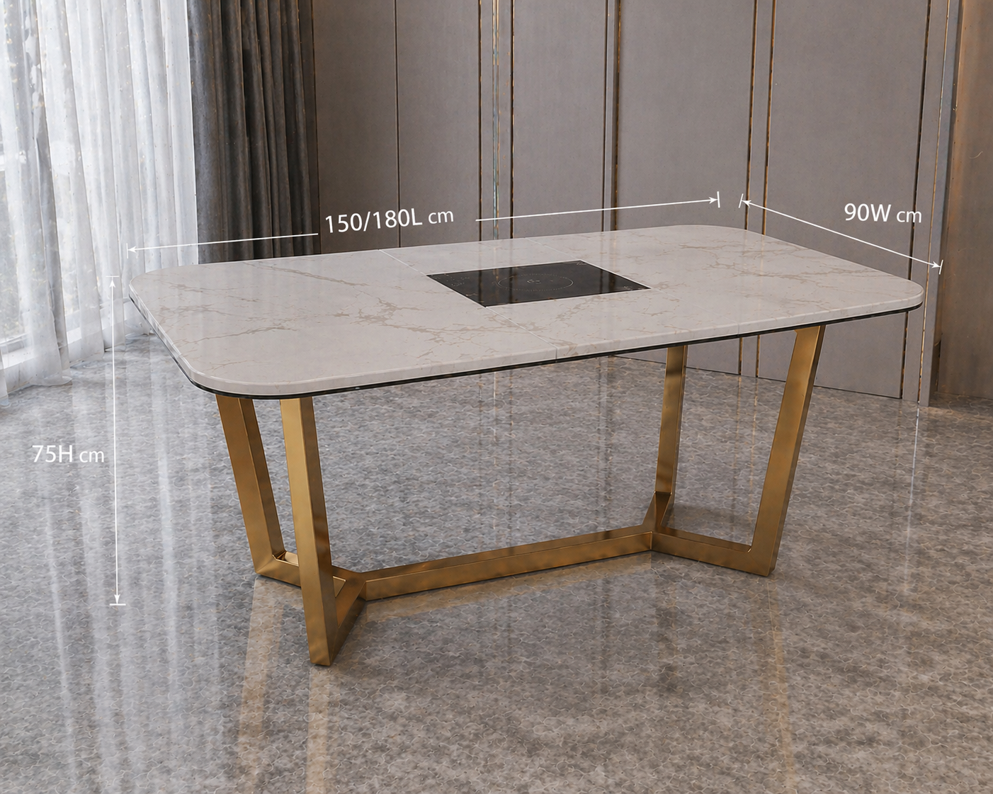 GoShipFurniture Dining set with Gold Base – Induction Center