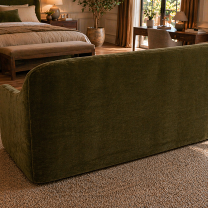 GoShipFurniture Upholstered Sofa – Curved Arm, Olive Green