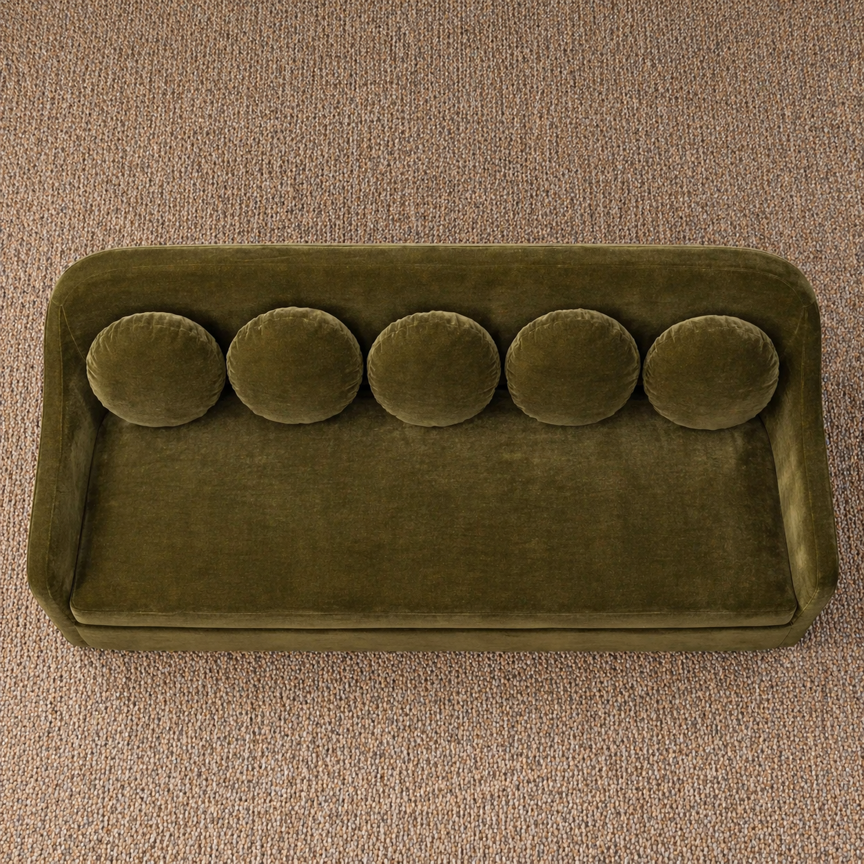 GoShipFurniture Upholstered Sofa – Curved Arm, Olive Green