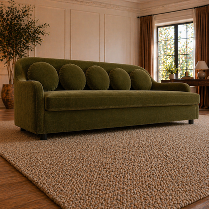 GoShipFurniture Upholstered Sofa – Curved Arm, Olive Green