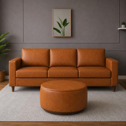 GoShipFurniture Leather Living Room Set – 83" Sofa & Storage Ottoman
