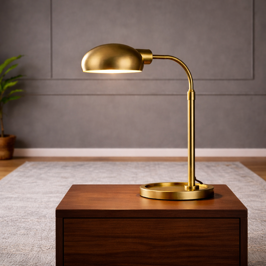 GoShipFurniture Arched Metal Table Lamp – Dome Shade, Brushed Gold Finish