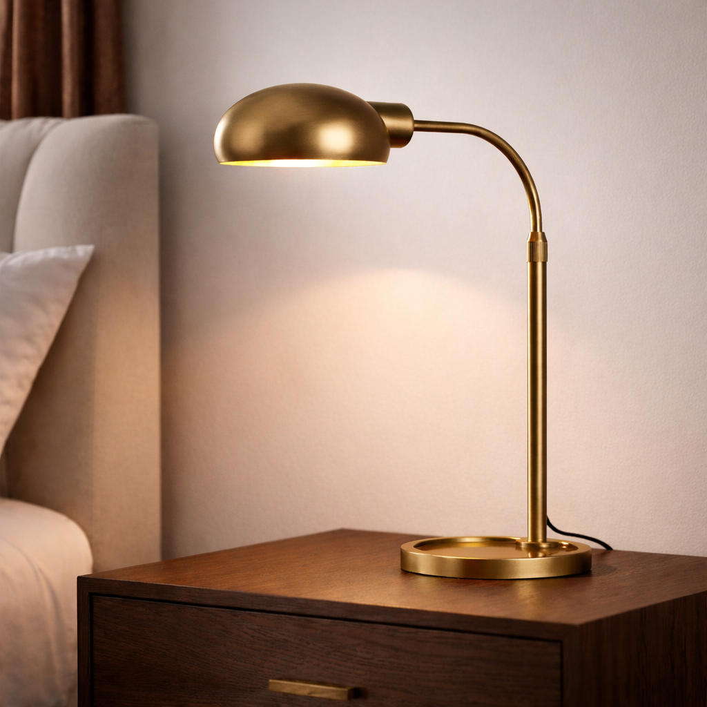 GoShipFurniture Arched Metal Table Lamp – Dome Shade, Brushed Gold Finish