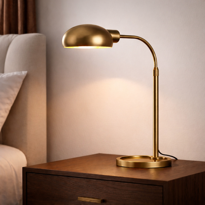 GoShipFurniture Arched Metal Table Lamp – Dome Shade, Brushed Gold Finish