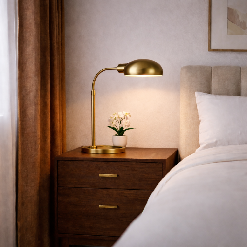 GoShipFurniture Arched Metal Table Lamp – Dome Shade, Brushed Gold Finish