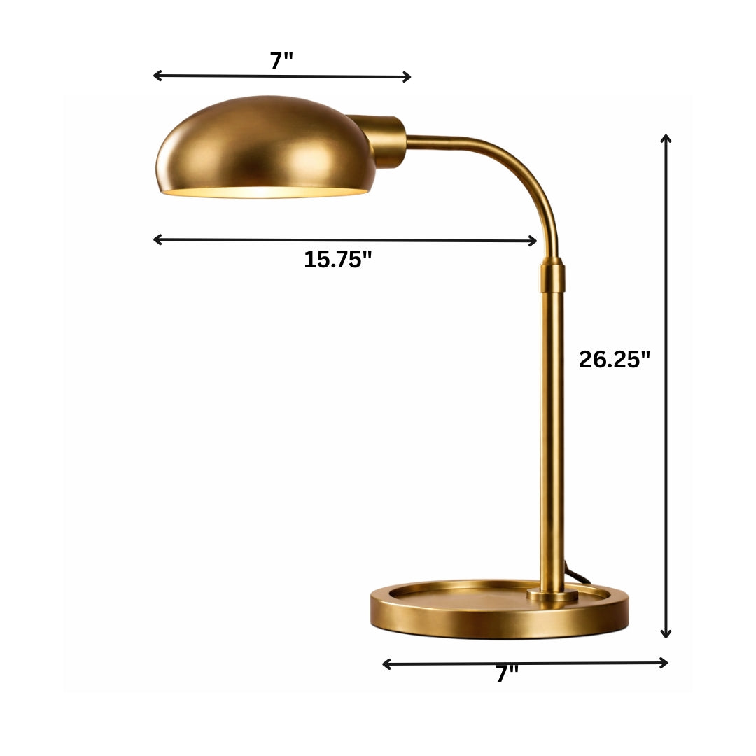 GoShipFurniture Arched Metal Table Lamp – Dome Shade, Brushed Gold Finish