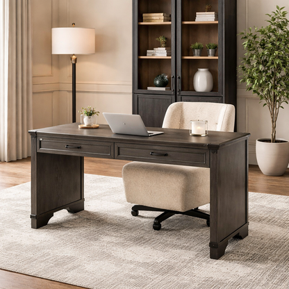 GoShipFurniture 56" Solid Wood Writing Desk – Dual Drawer Storage