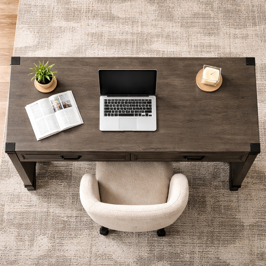 GoShipFurniture 56" Solid Wood Writing Desk – Dual Drawer Storage