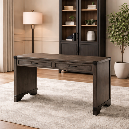 GoShipFurniture 56" Solid Wood Writing Desk – Dual Drawer Storage