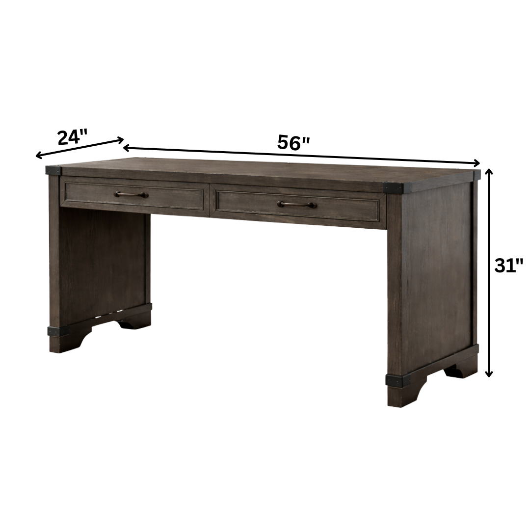 GoShipFurniture 56" Solid Wood Writing Desk – Dual Drawer Storage