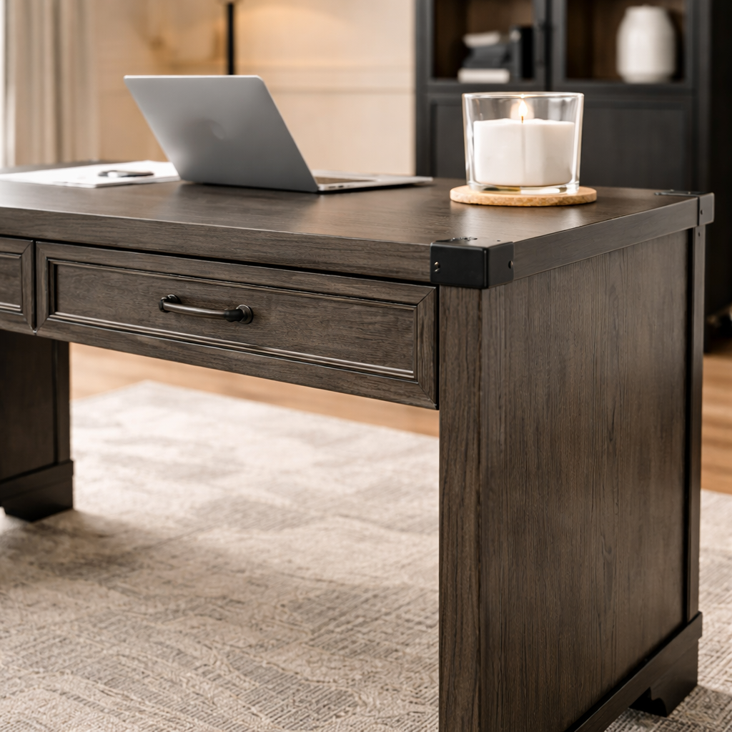 GoShipFurniture 56" Solid Wood Writing Desk – Dual Drawer Storage