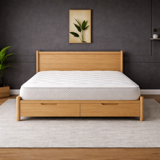 GoShipFurniture Solid Wood Platform Storage Bed – Dual Drawer Design