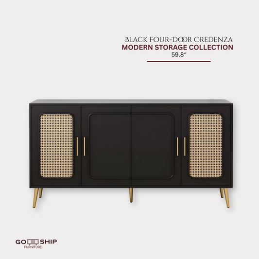 59.8″ Black Four-Door Credenza — Modern Storage Collection