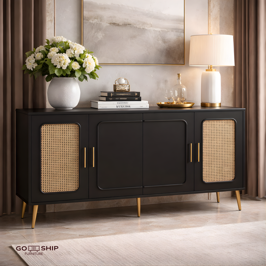 59.8″ Black Four-Door Credenza — Modern Storage Collection