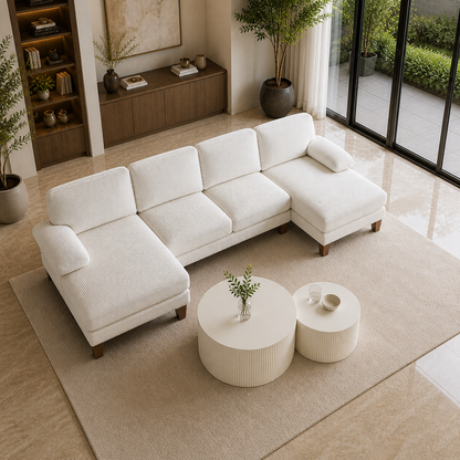 GoShipFurniture U-Shape Living Room Set – 110" Sectional & Nesting Tables