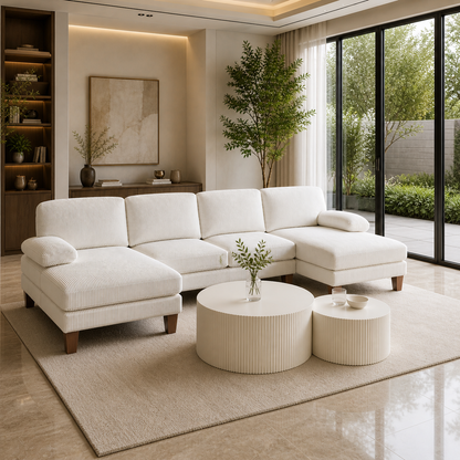 GoShipFurniture U-Shape Living Room Set – 110" Sectional & Nesting Tables